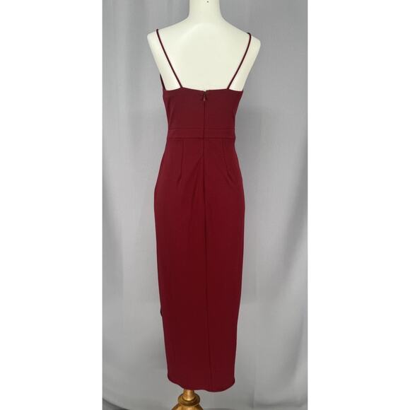 BHLDN Dress Size 0 Maroon Midi Ruched Spaghetti Strap Bridesmaid Wedding Hoco - Picture 5 of 11